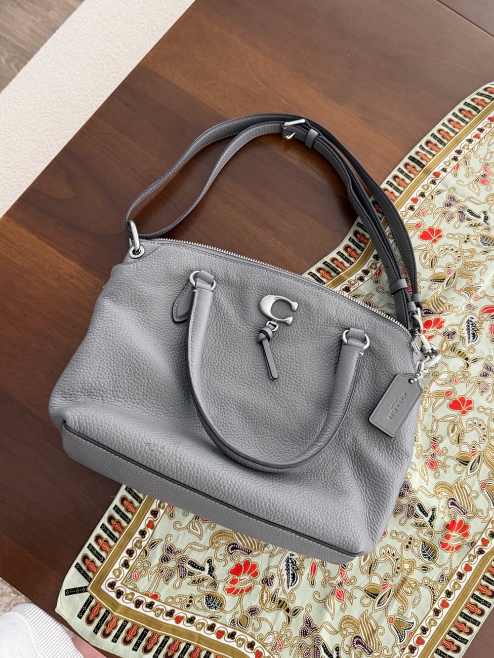 Grey Coach Leather Shoulder Bag